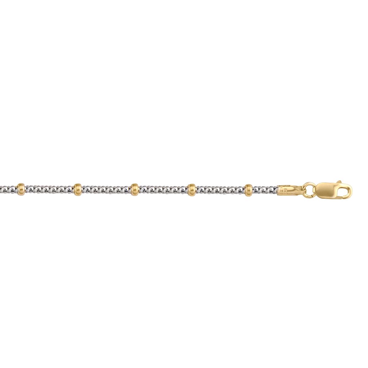 ABD03E-WY, Gold Anklet, Fancy Bead, Yellow & White Gold- 2.6 mm White and Yellow Gold