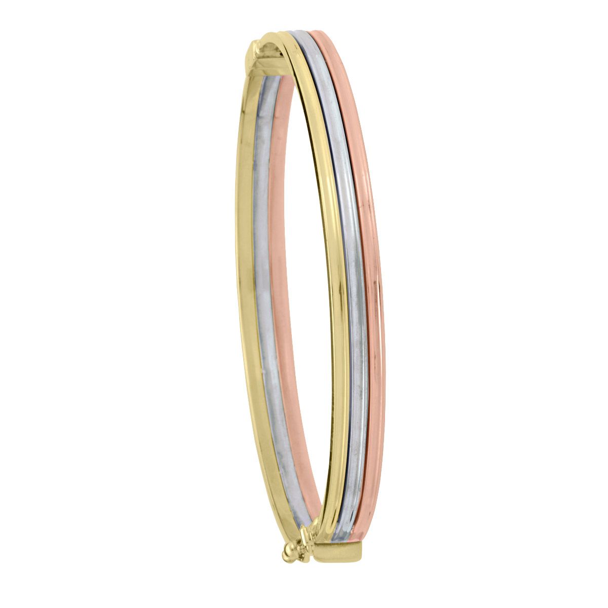 BBG0303, Gold Bangle, Hinged, Ribbed, Tri-Colour Gold