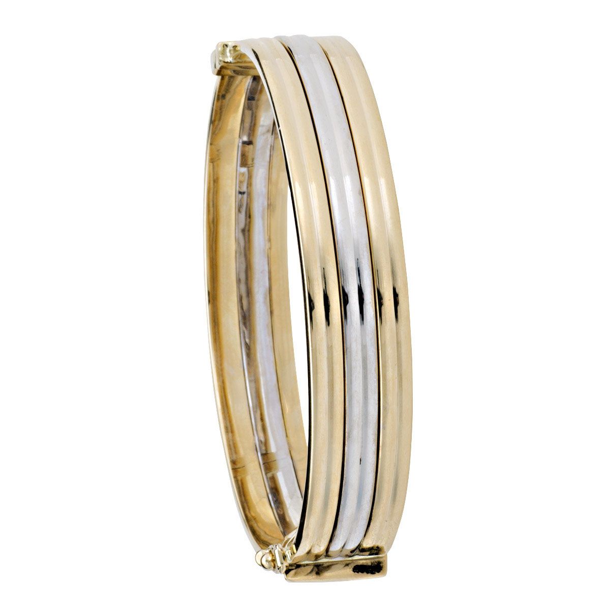 BBG0304, Gold Bangle, Hinged, Ribbed, Yellow & White Gold