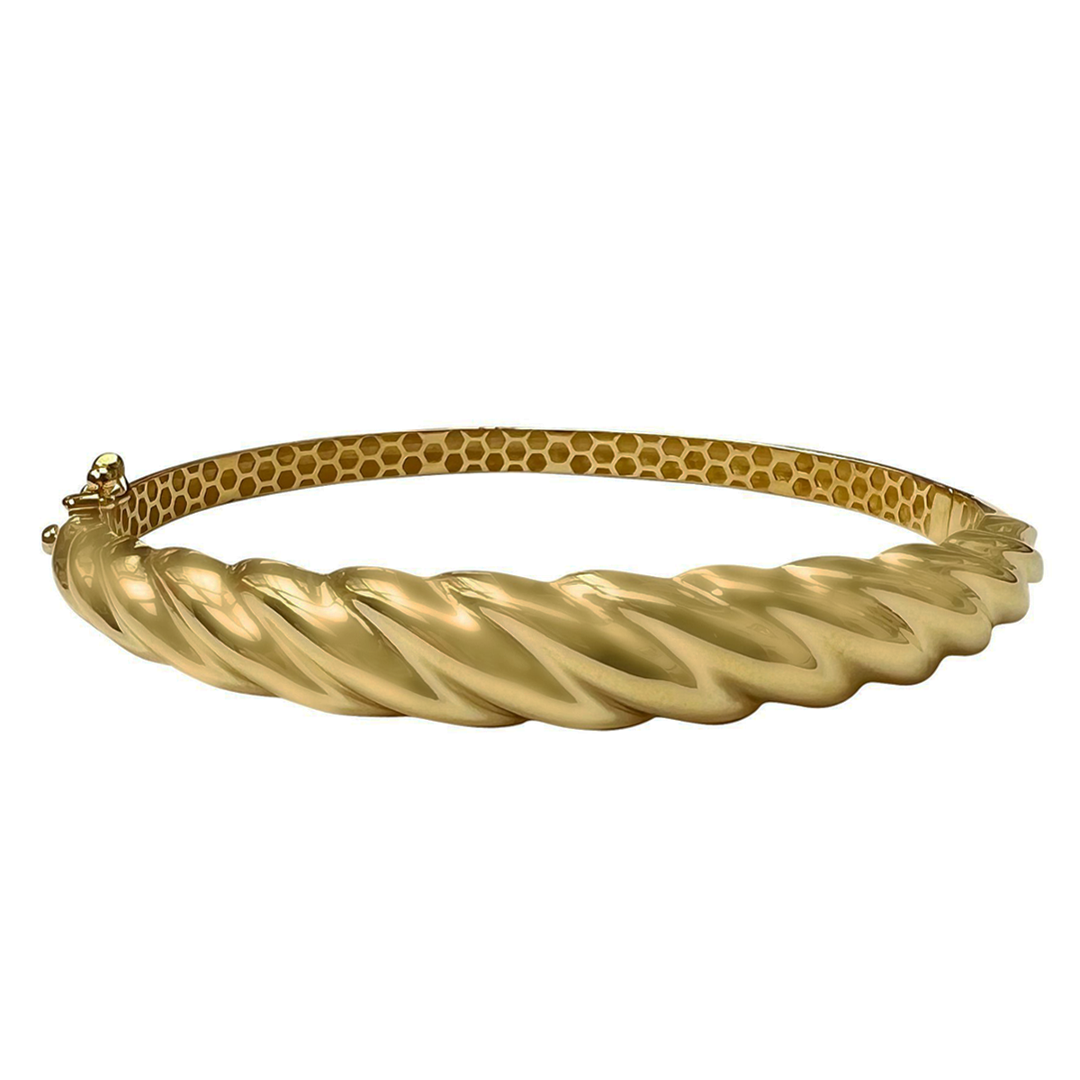 BBG0403, Gold Bangle, Hinged, Twist Croissant, Yellow Gold