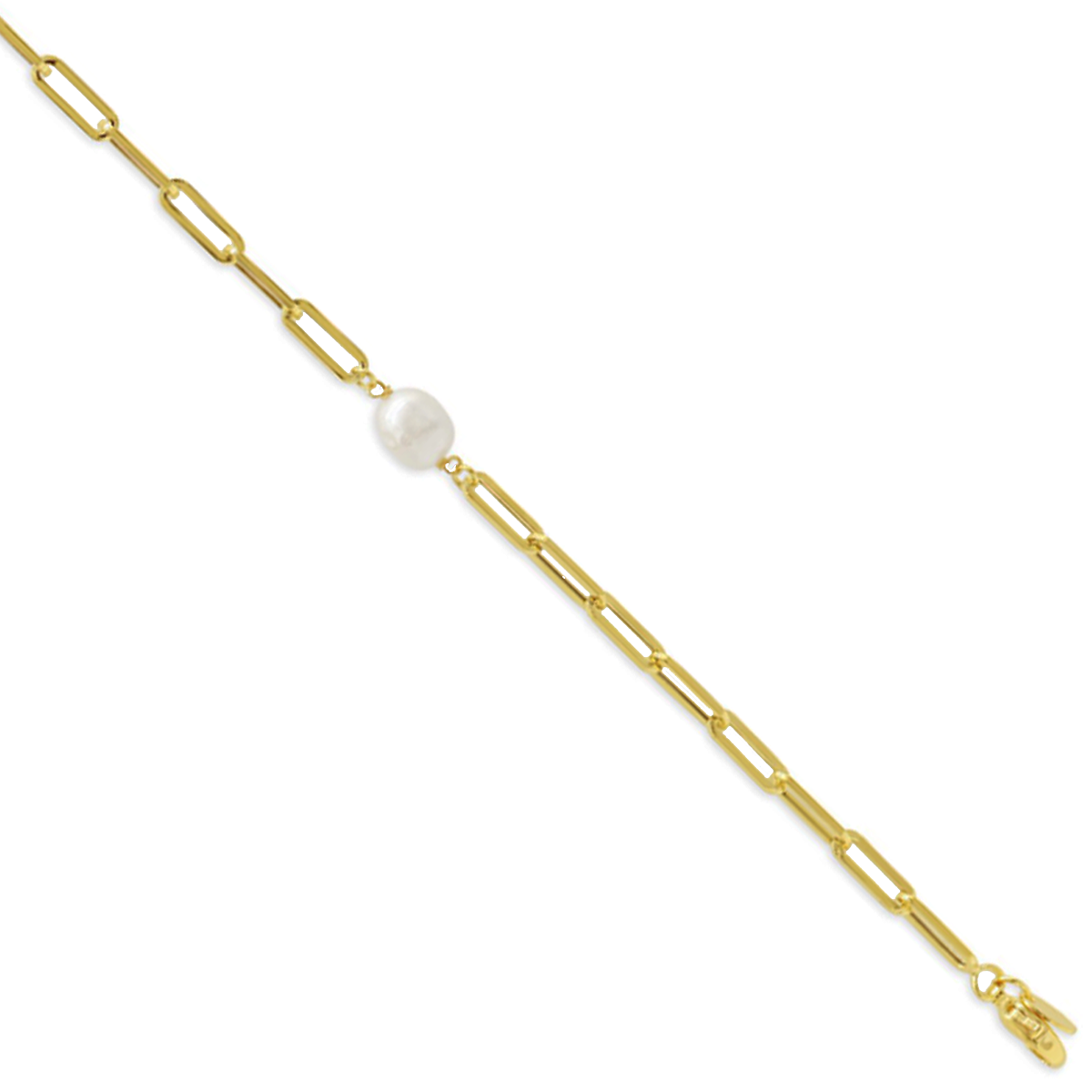 BF0103, Gold Bracelet, Paper Clip, Fresh Water Pearl