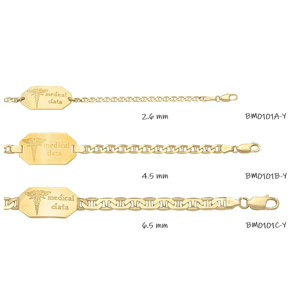 BM0101, Gold Bracelet, Medical ID, Yellow Gold, Engravable