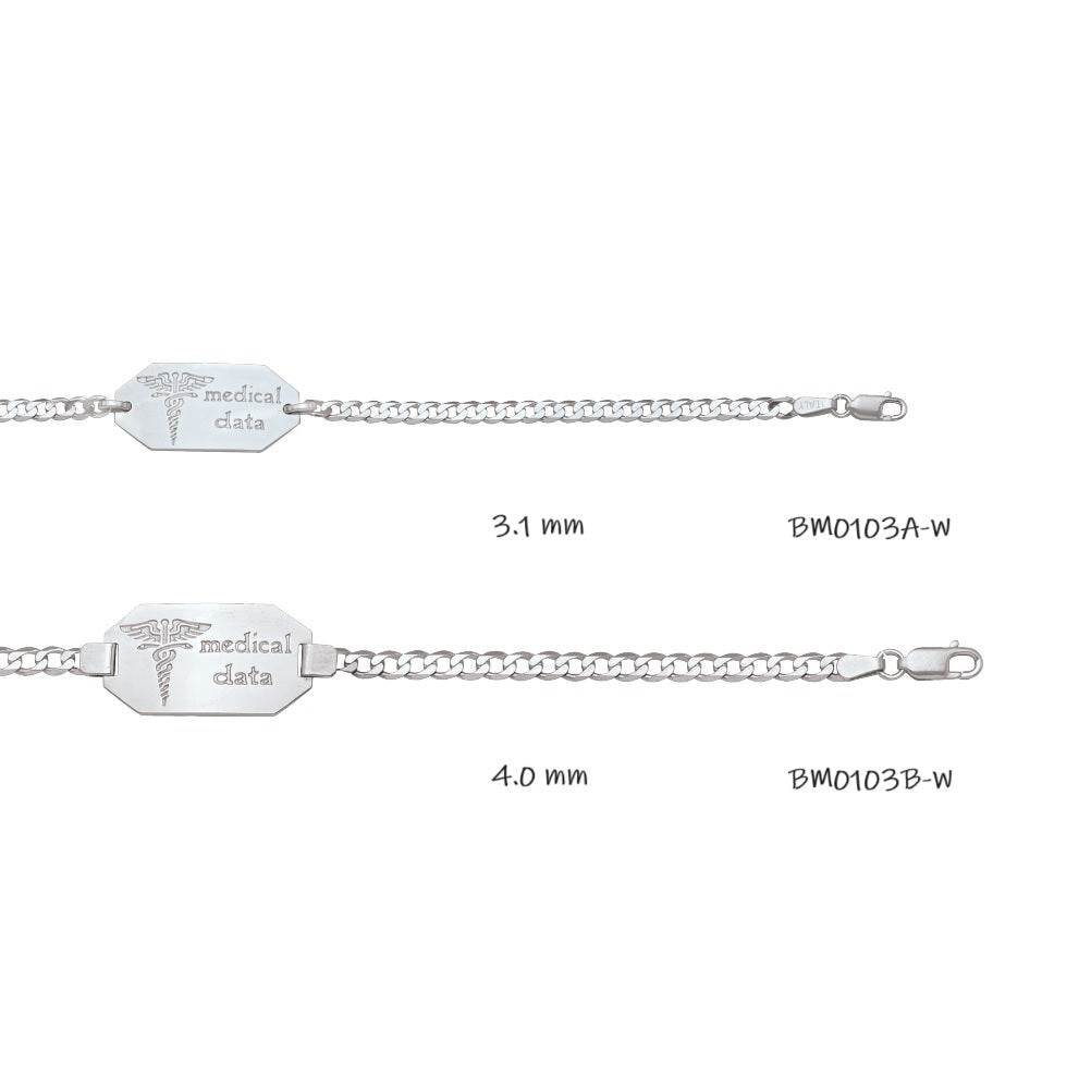 BM0103, Gold Bracelet, Medical ID, White Gold, Engravable