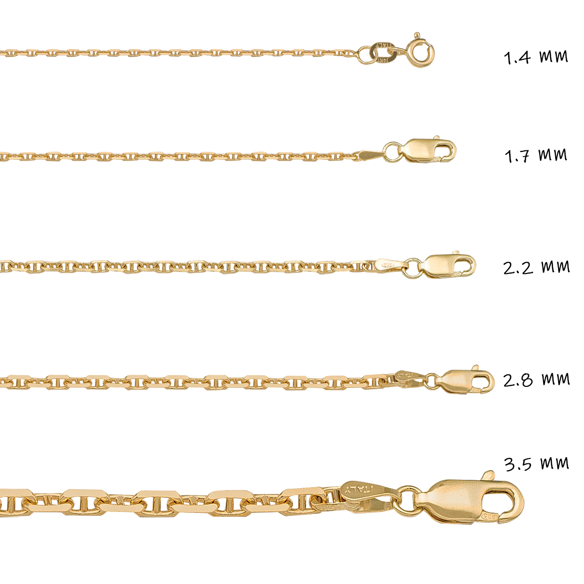 CANC01E, Gold Chain, Anchor, 3.5mm, Yellow or White Gold