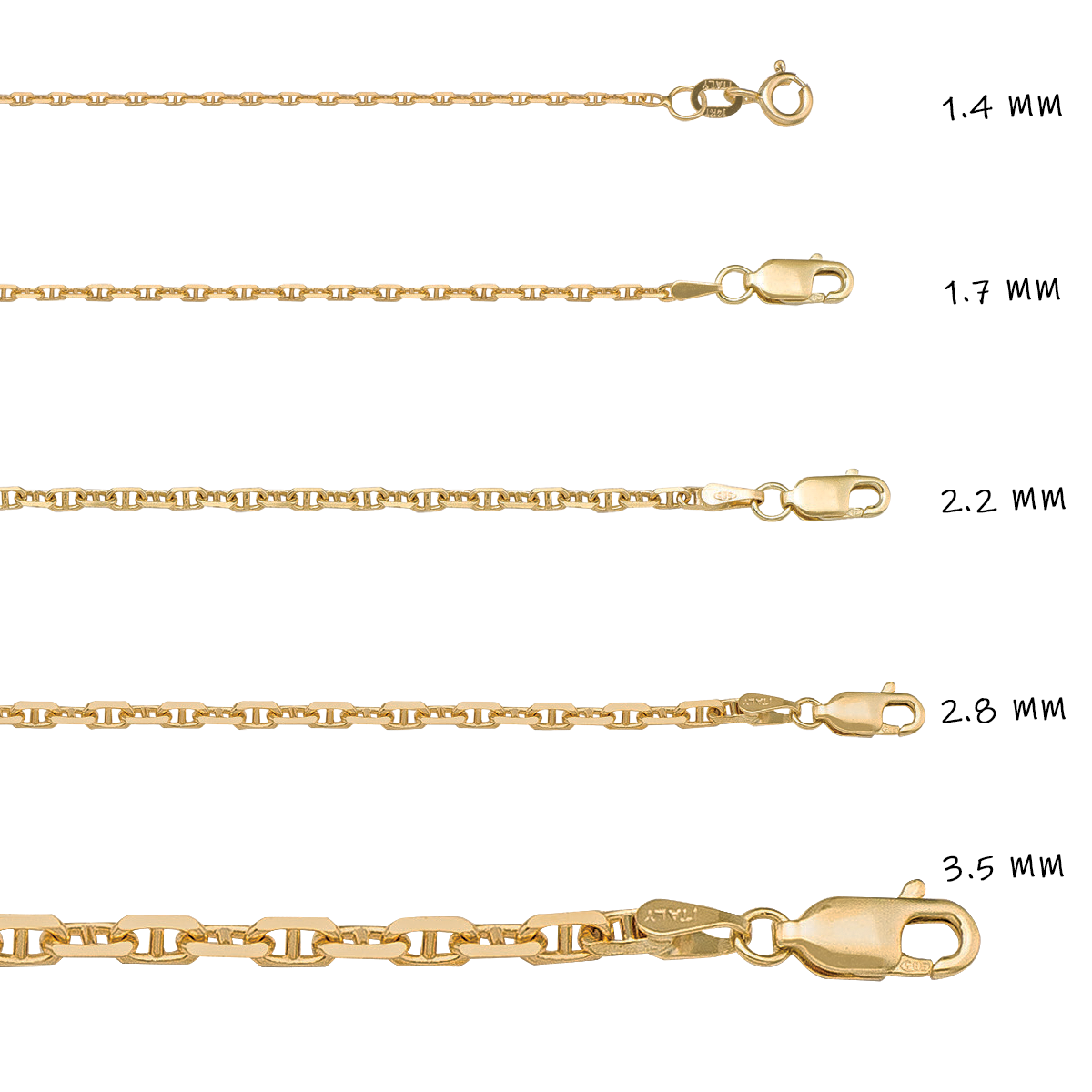 CANC01B, Gold Chain, Anchor, 1.7 mm, Yellow Gold