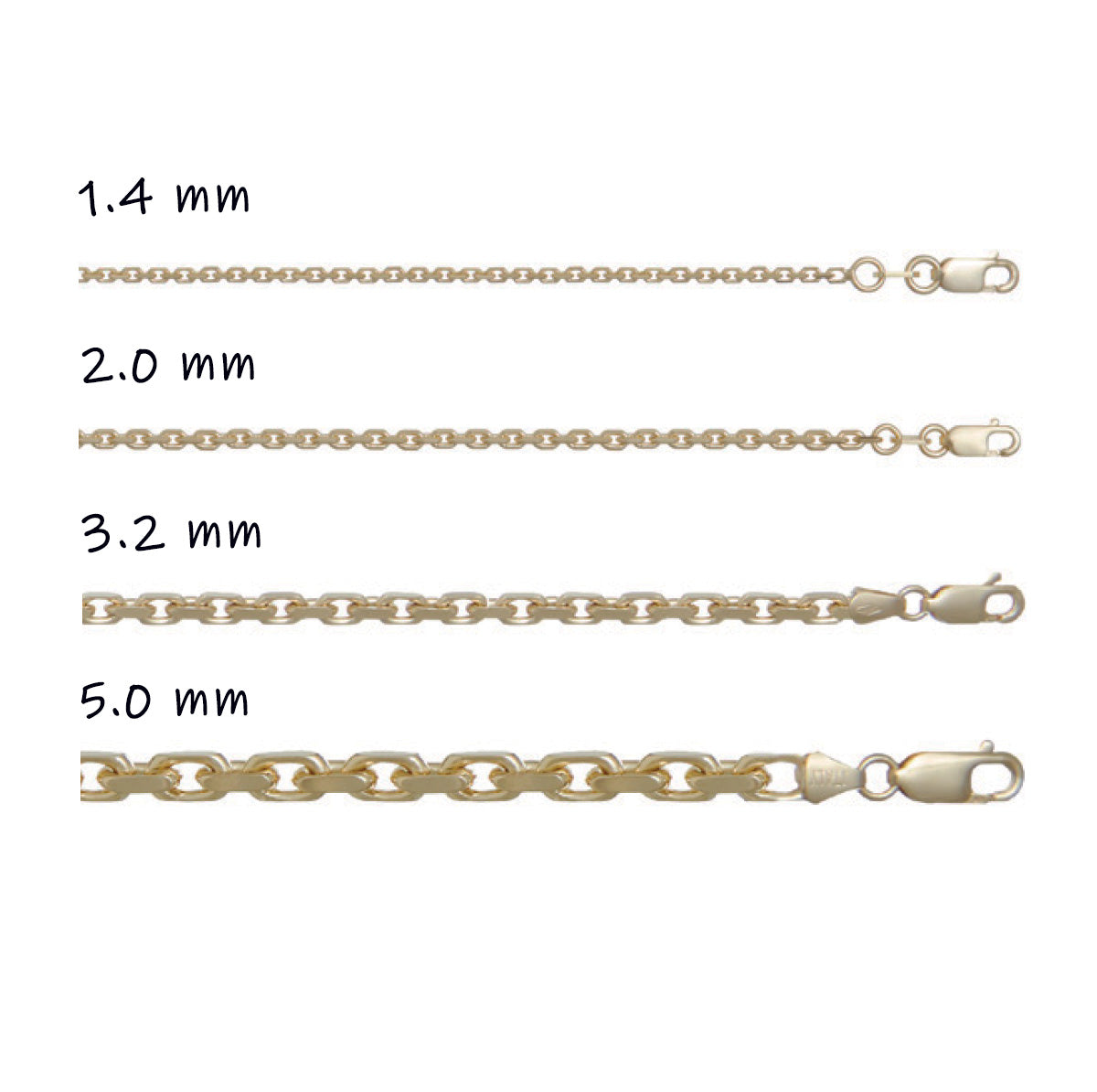 CCBL04, Gold Chain, Oval Cable, White Gold