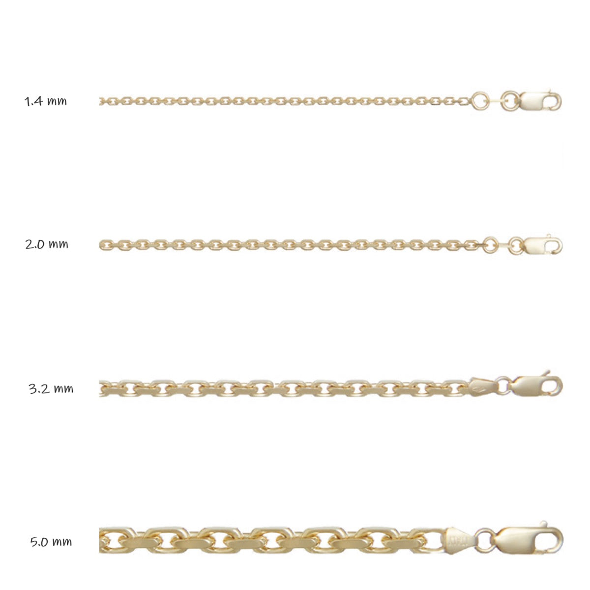 CCBL04, Gold Chain, Oval Cable, Yellow Gold