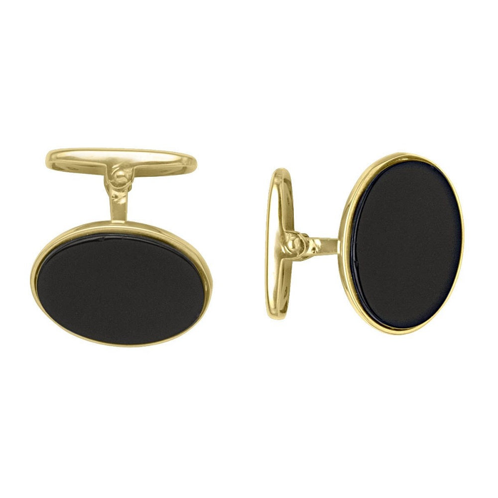 CUF0102, Gold Cufflinks, Oval, Onyx