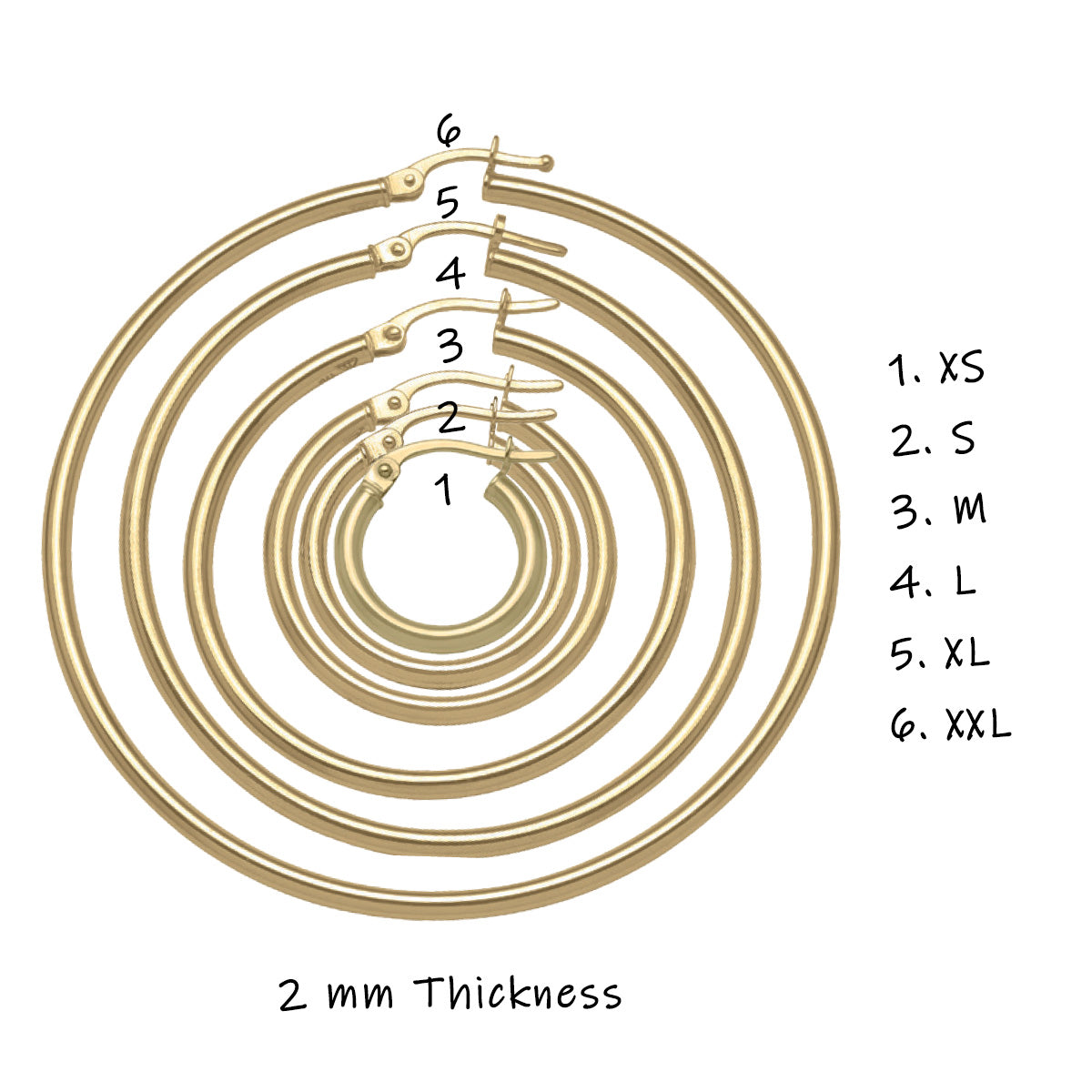 EH0101, Gold Earrings, Hoops, 2 mm Tubing