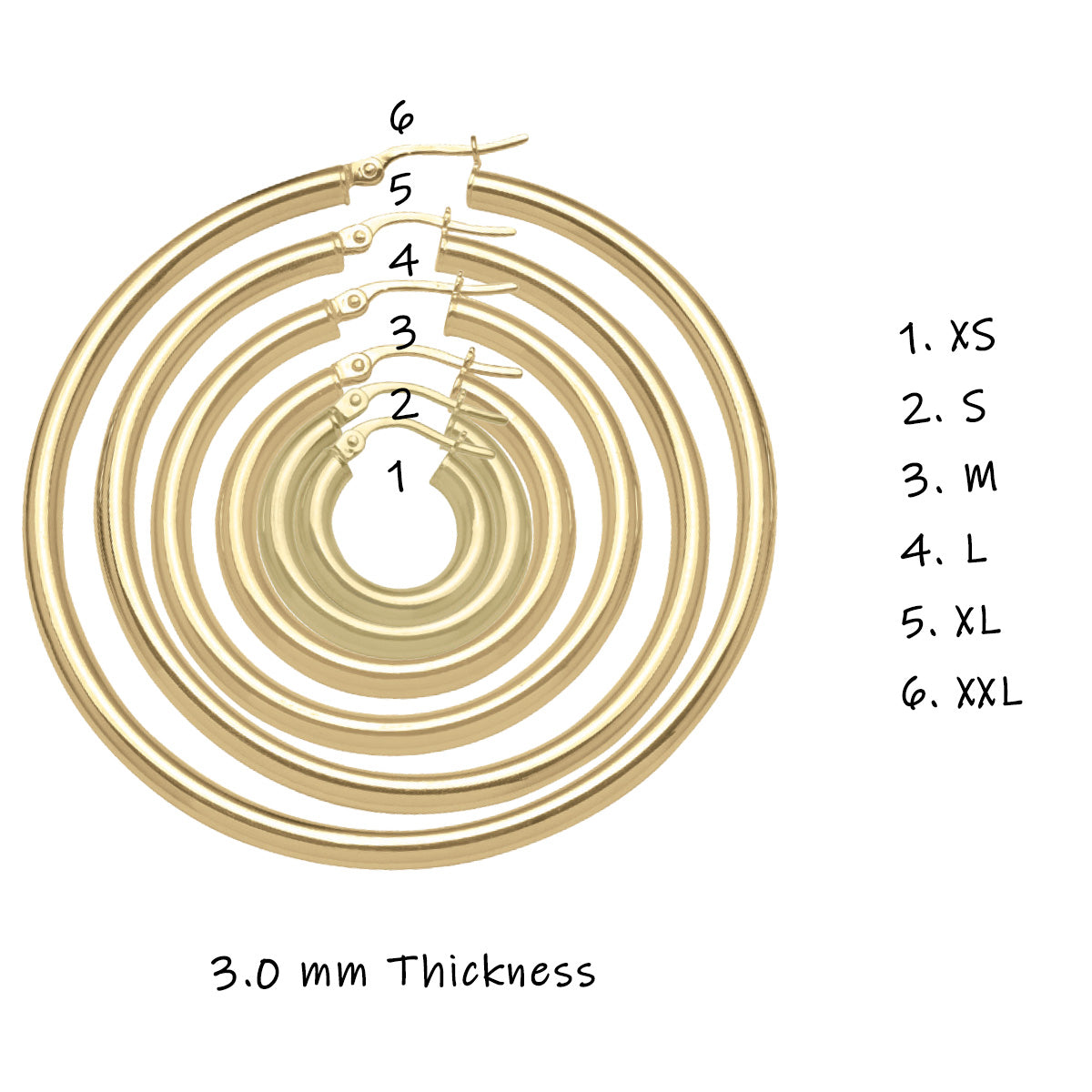 EH0103, Gold Earrings, Hoops, 3 mm Tubing