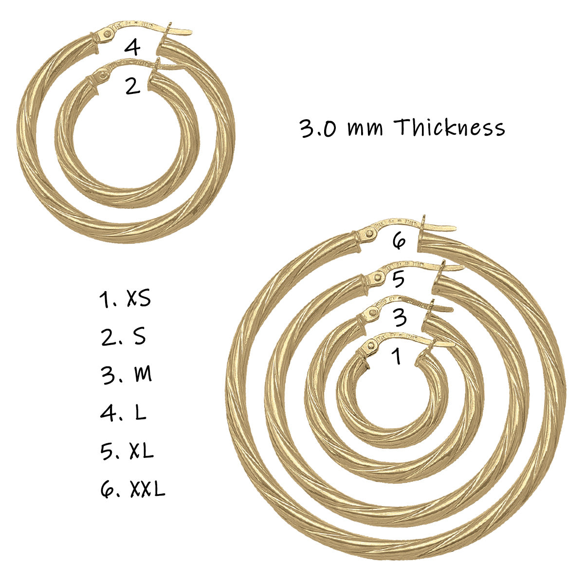 EH0104, Gold Earrings, Hoops, 3 mm Twisted Tubing