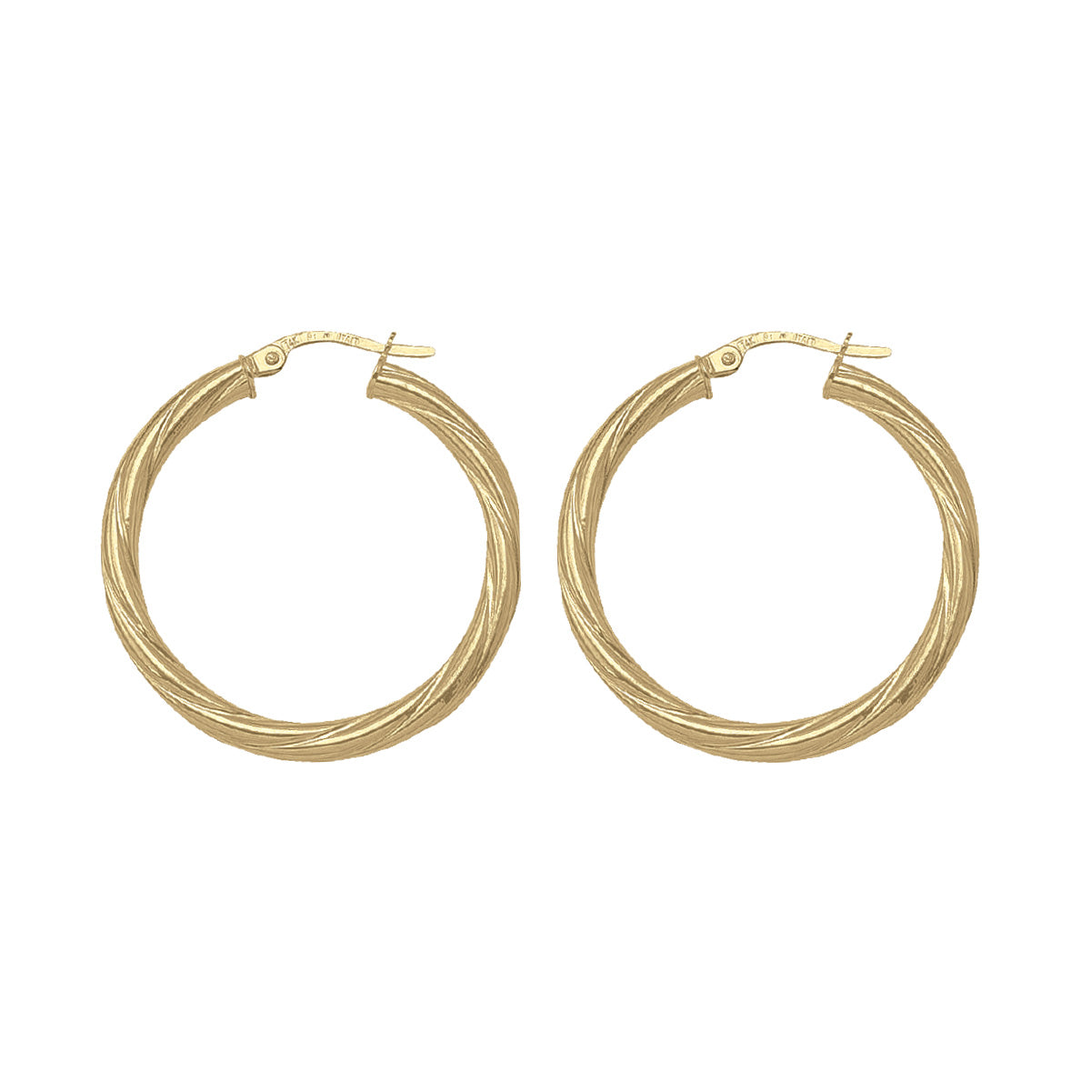 EH0104,  Gold Earrings, Hoops, 3 mm Twisted Tubing