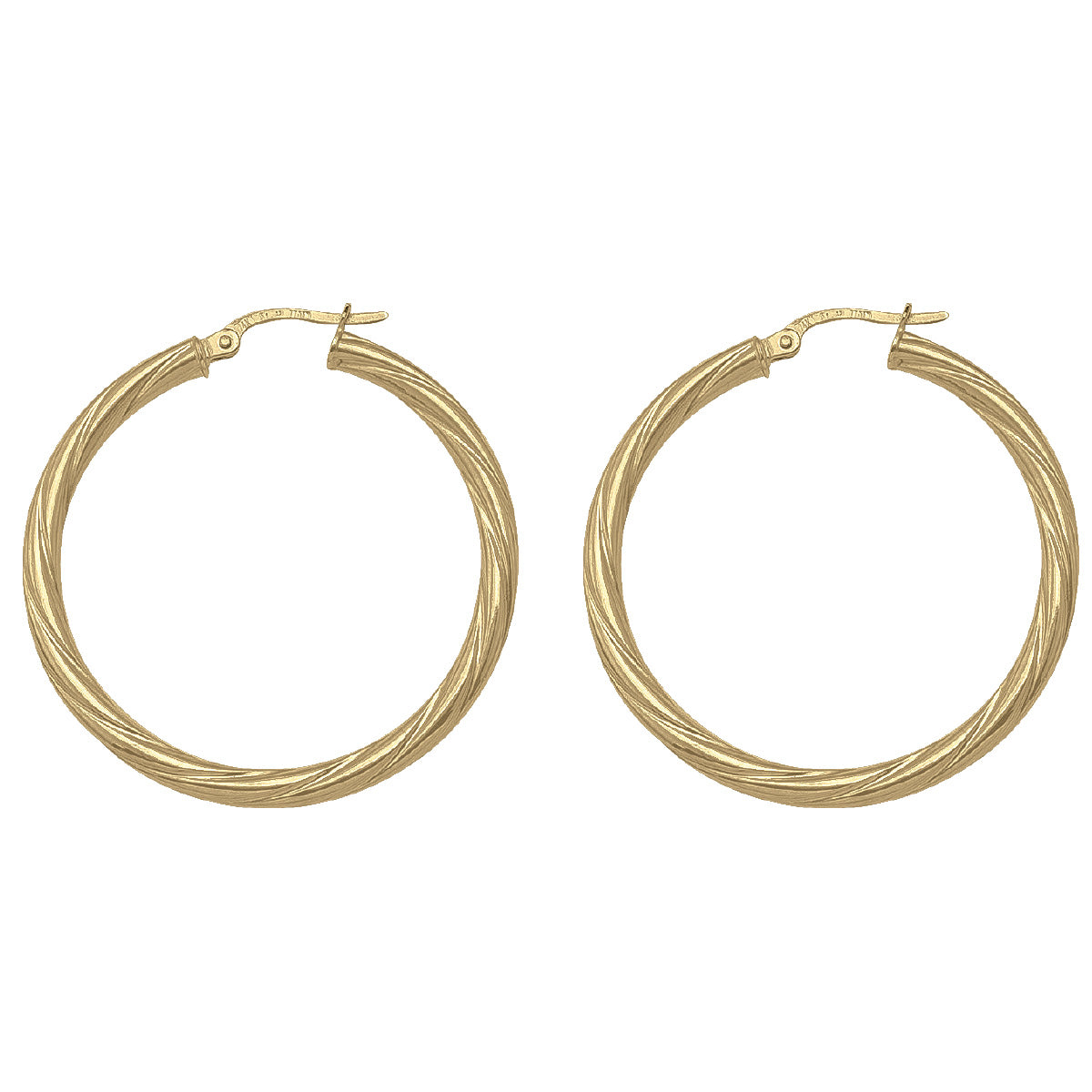 EH0104, Gold Earrings, Hoops, 3 mm Twisted Tubing