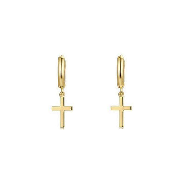 EHG0204, Gold Earrings, Huggies, Cross