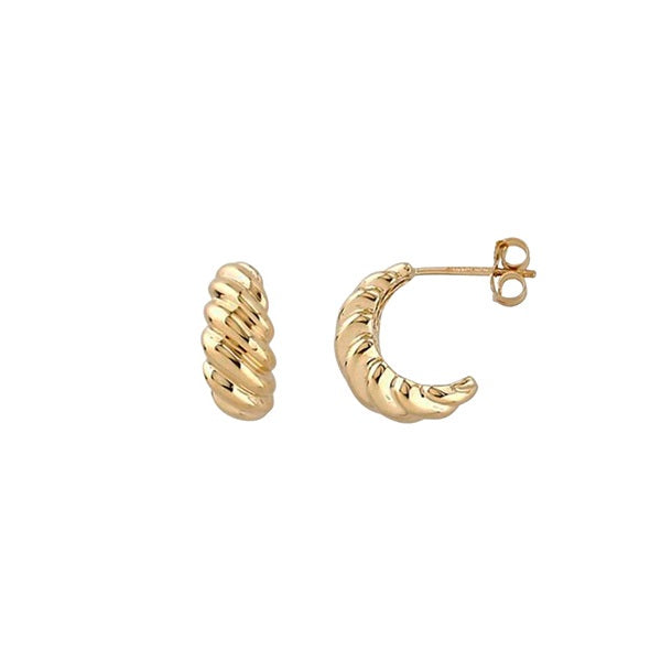 EN1513, Gold Earrings, Studs, Tapered Croissant Style