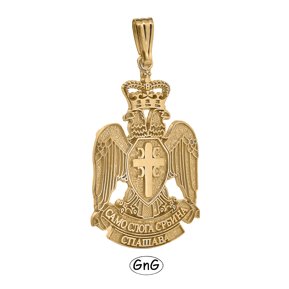 GE07, Gold Serbian Eagle Pendant, 4C, GnG Design