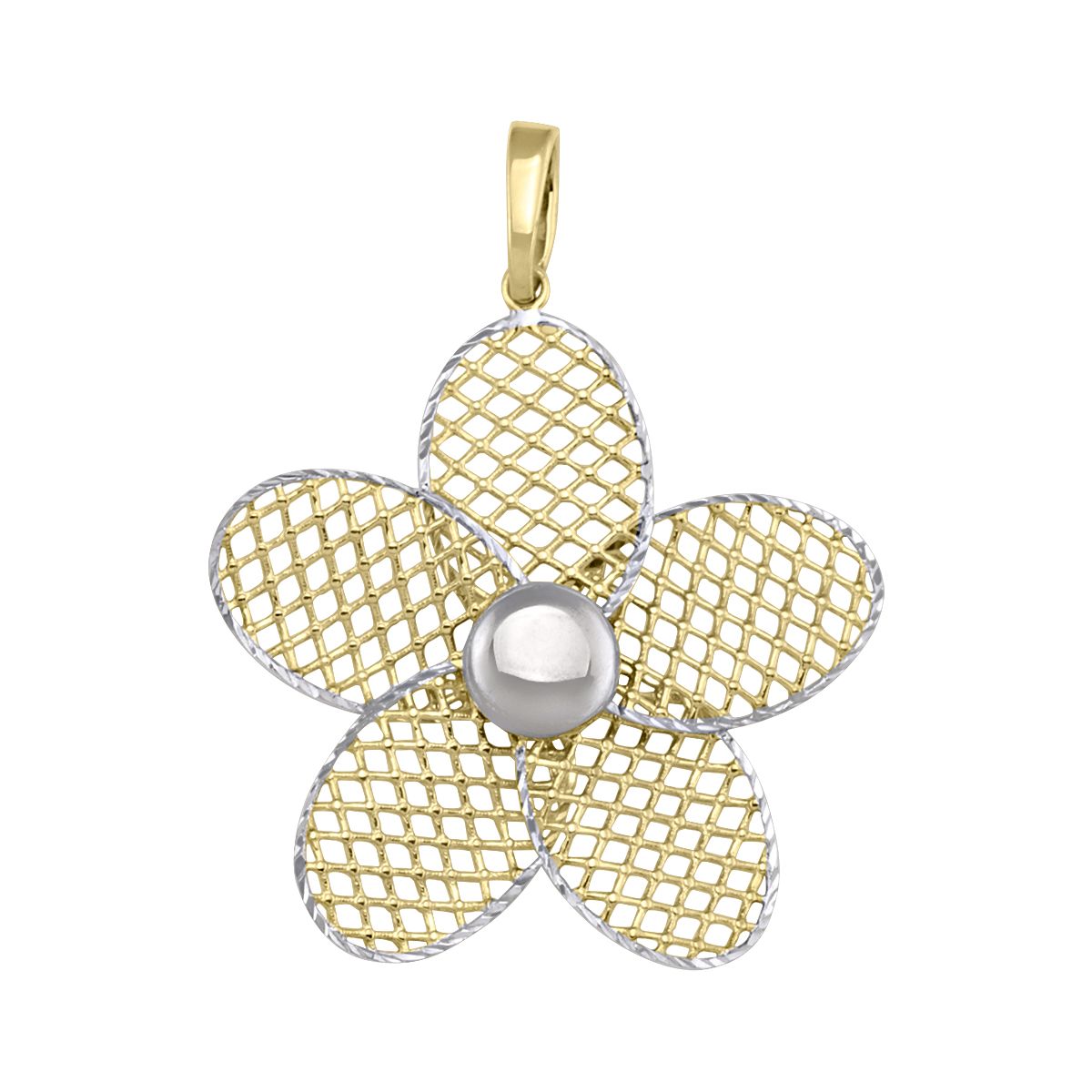 P0104, Gold Pendant, Flower, Mesh Design