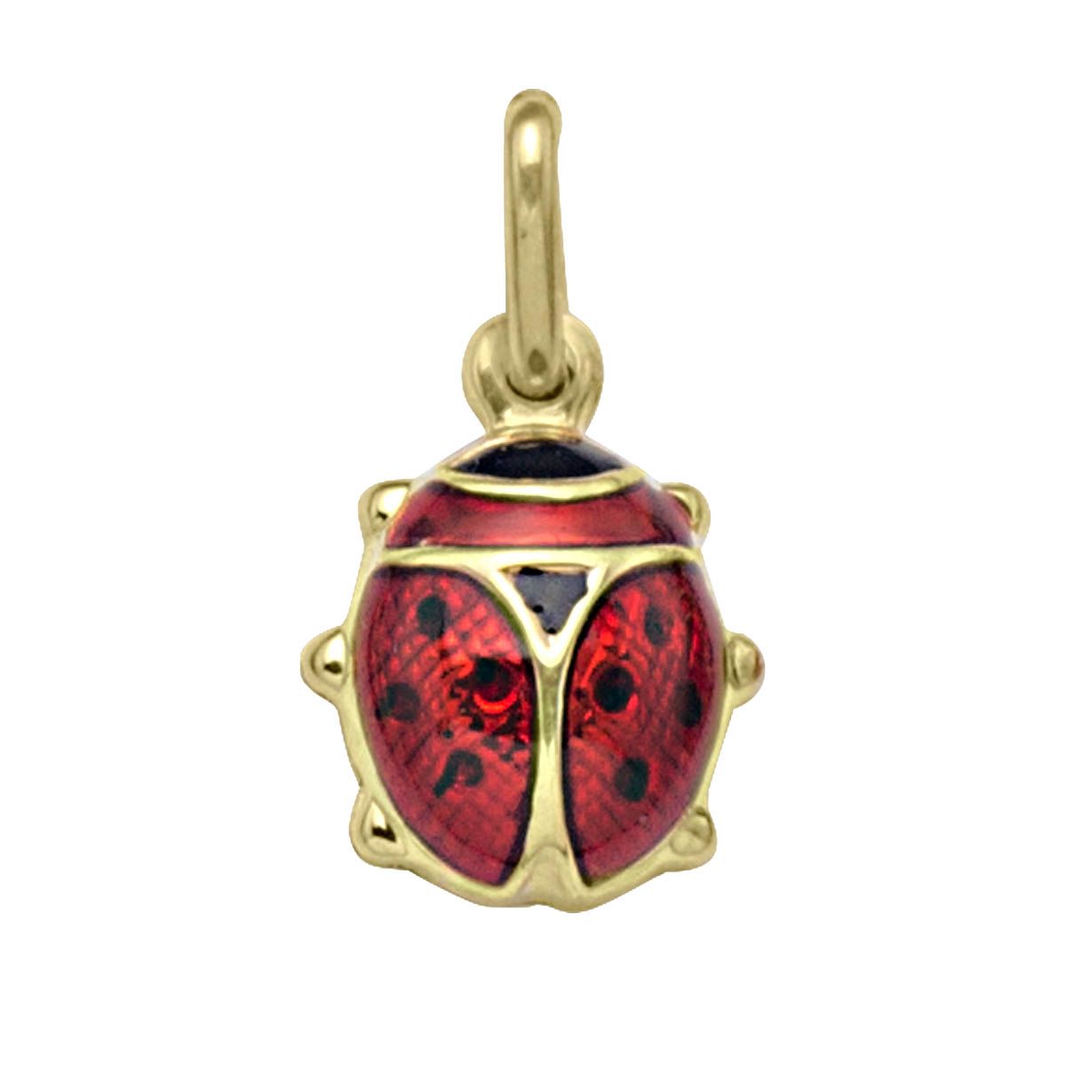 P0203, Gold Pendant, Lady Bug, Red/Black Enamel