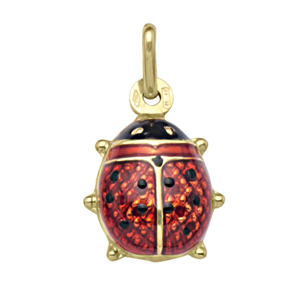 P0203, Gold Pendant, Lady Bug, Red/Black Enamel