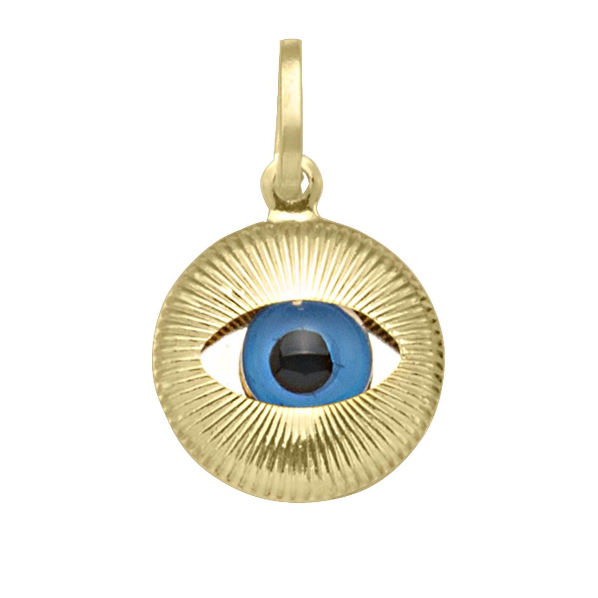 P0204, Gold Pendant, Evil Eye, Blue
