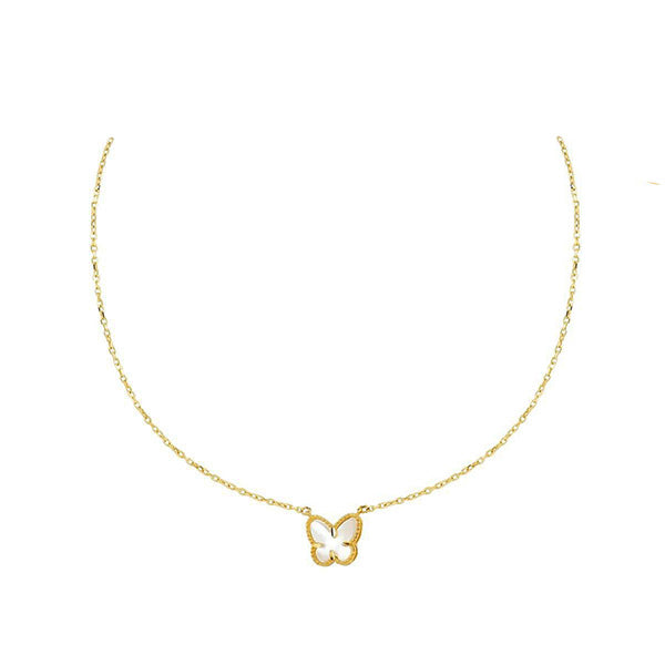 PN1514, Gold Necklace, Butterfly, Mother of Pearl