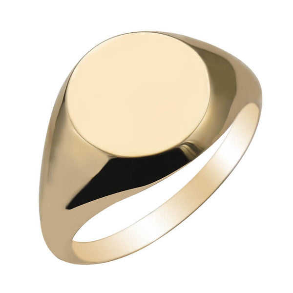SR0102, Gold Signet Ring, Round Flat Top, Hollow
