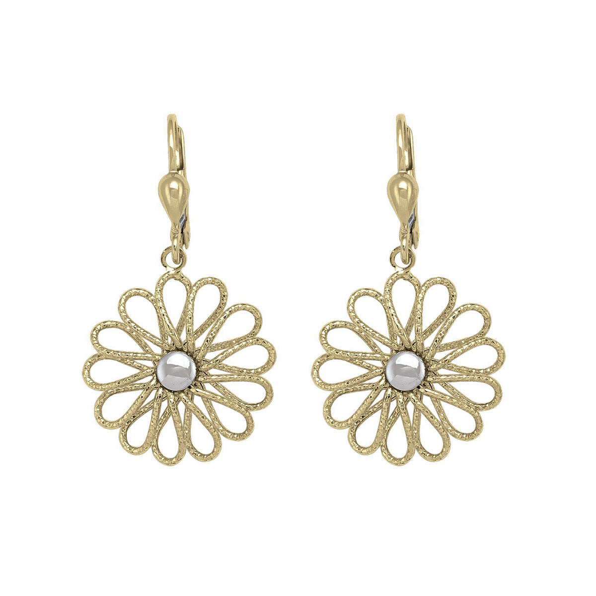 ED0307, Gold Earrings, Drop, Flower, French Back