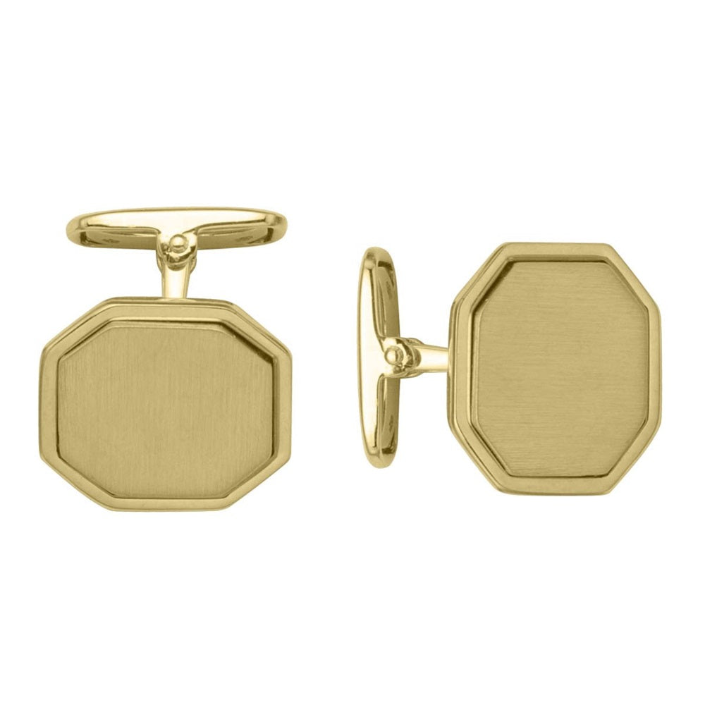 CUF0108, Gold Cufflinks, Octagon, Engravable