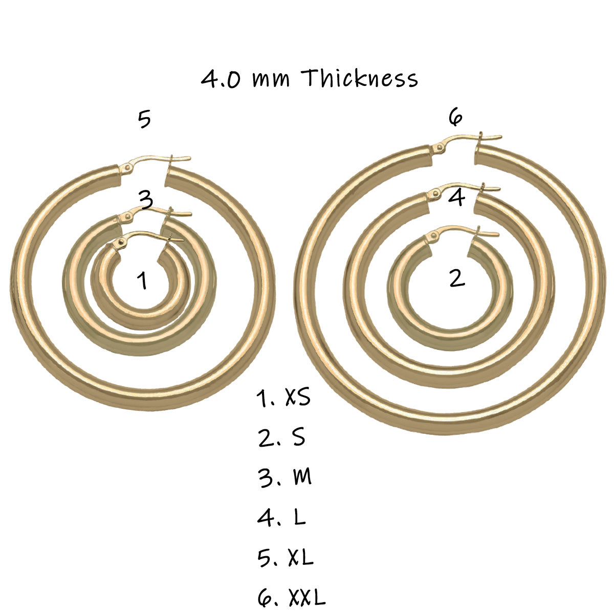 EH0201,  Gold Earrings, Hoops, 4 mm Tubing