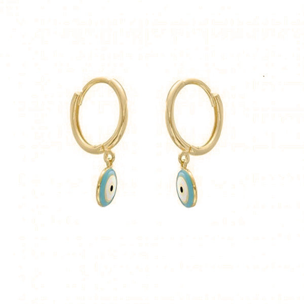 EHG0206, Gold Earrings, Huggies, Evil Eye, Enamel