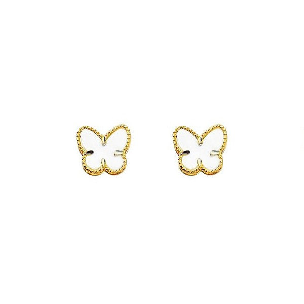 ES0202, Gold Earrings, Studs, Butterfly, Mother of Pearl