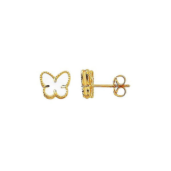 ES0202, Gold Earrings, Studs, Butterfly, Mother of Pearl