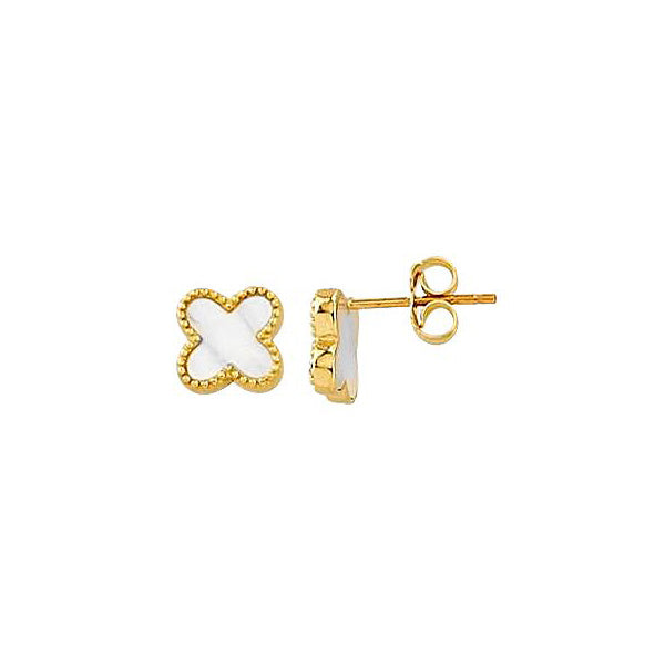EN1515, Gold Earrings, Studs, Flower, Mother of Pearl