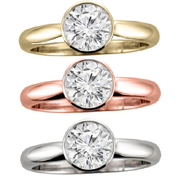 ERS0101, Gold Bezel Solitaire Engagement Ring, Setting Only