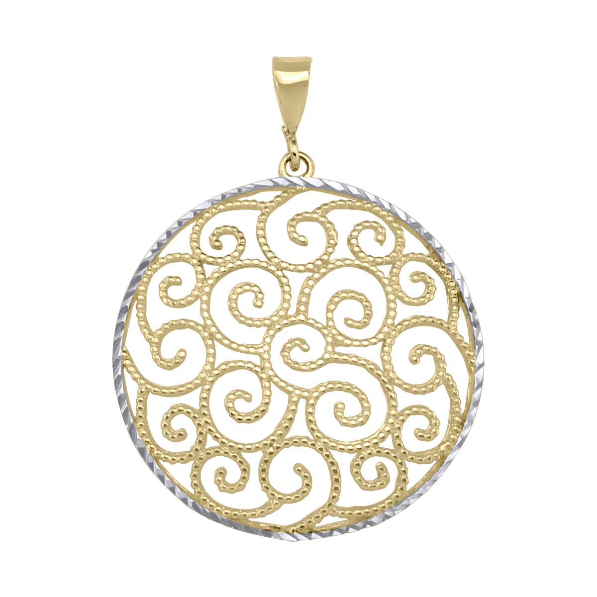 P0112, Gold Pendant, Round Filigree